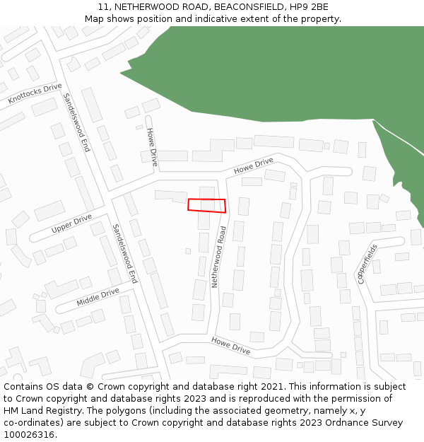 11, NETHERWOOD ROAD, BEACONSFIELD, HP9 2BE: Location map and indicative extent of plot