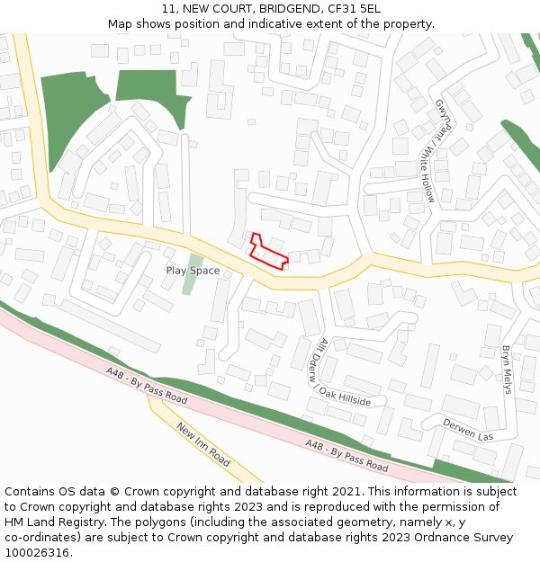 11, NEW COURT, BRIDGEND, CF31 5EL: Location map and indicative extent of plot