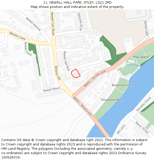 11, NEWALL HALL PARK, OTLEY, LS21 2RD: Location map and indicative extent of plot