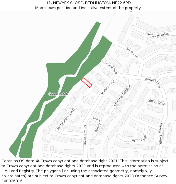 11, NEWARK CLOSE, BEDLINGTON, NE22 6PD: Location map and indicative extent of plot