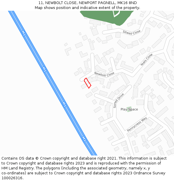 11, NEWBOLT CLOSE, NEWPORT PAGNELL, MK16 8ND: Location map and indicative extent of plot