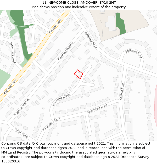 11, NEWCOMB CLOSE, ANDOVER, SP10 2HT: Location map and indicative extent of plot