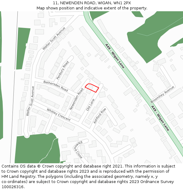 11, NEWENDEN ROAD, WIGAN, WN1 2PX: Location map and indicative extent of plot