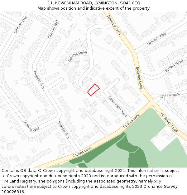 11, NEWENHAM ROAD, LYMINGTON, SO41 8EQ: Location map and indicative extent of plot