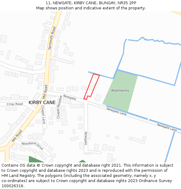 11, NEWGATE, KIRBY CANE, BUNGAY, NR35 2PP: Location map and indicative extent of plot