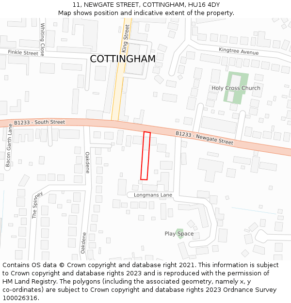 11, NEWGATE STREET, COTTINGHAM, HU16 4DY: Location map and indicative extent of plot