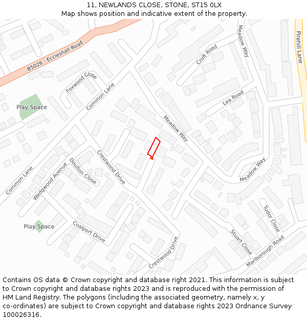 11, NEWLANDS CLOSE, STONE, ST15 0LX: Location map and indicative extent of plot