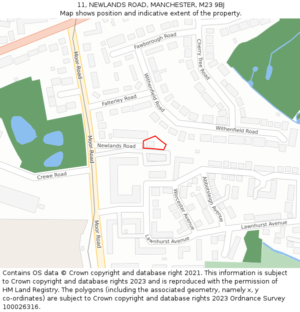 11, NEWLANDS ROAD, MANCHESTER, M23 9BJ: Location map and indicative extent of plot