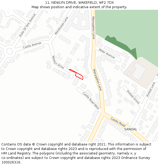 11, NEWLYN DRIVE, WAKEFIELD, WF2 7DX: Location map and indicative extent of plot