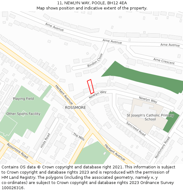 11, NEWLYN WAY, POOLE, BH12 4EA: Location map and indicative extent of plot