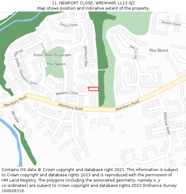 11, NEWPORT CLOSE, WREXHAM, LL13 0JZ: Location map and indicative extent of plot