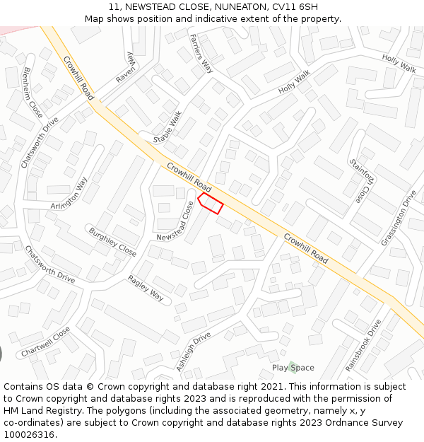 11, NEWSTEAD CLOSE, NUNEATON, CV11 6SH: Location map and indicative extent of plot