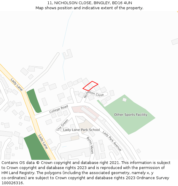 11, NICHOLSON CLOSE, BINGLEY, BD16 4UN: Location map and indicative extent of plot