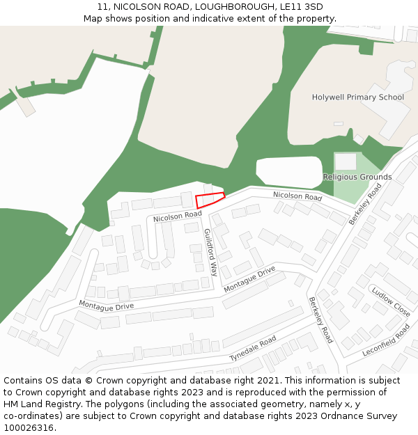 11, NICOLSON ROAD, LOUGHBOROUGH, LE11 3SD: Location map and indicative extent of plot