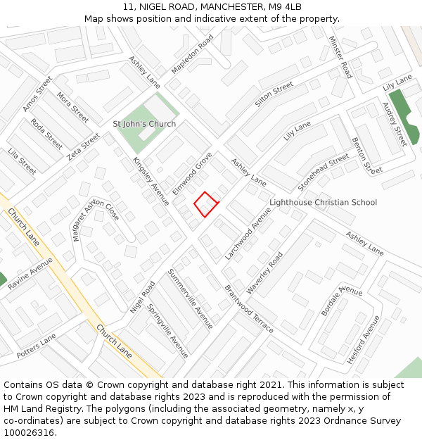 11, NIGEL ROAD, MANCHESTER, M9 4LB: Location map and indicative extent of plot