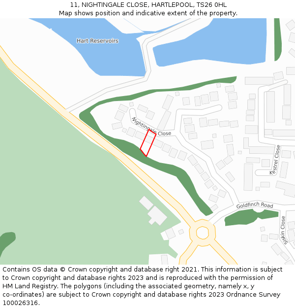 11, NIGHTINGALE CLOSE, HARTLEPOOL, TS26 0HL: Location map and indicative extent of plot