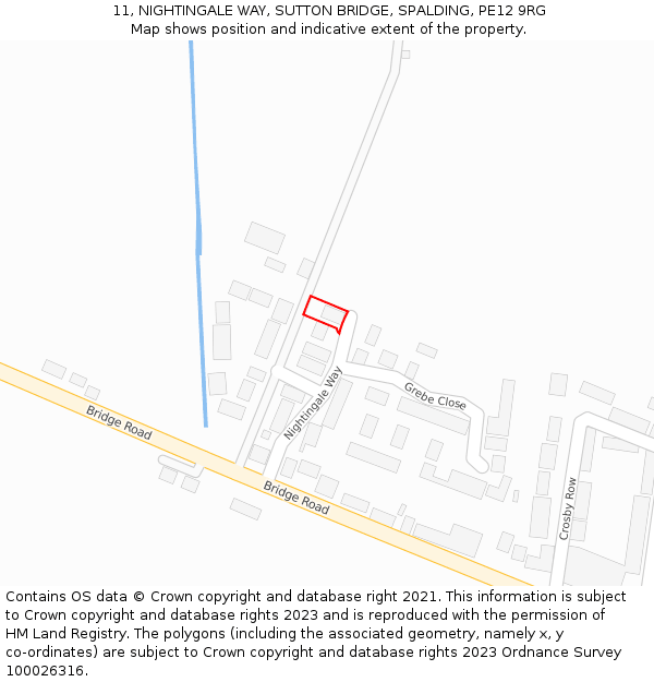 11, NIGHTINGALE WAY, SUTTON BRIDGE, SPALDING, PE12 9RG: Location map and indicative extent of plot