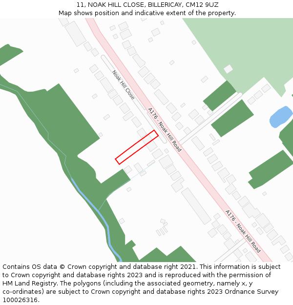 11, NOAK HILL CLOSE, BILLERICAY, CM12 9UZ: Location map and indicative extent of plot
