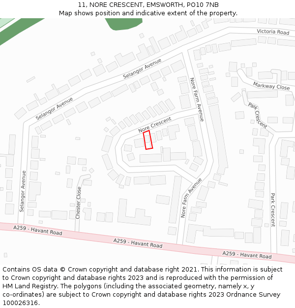 11, NORE CRESCENT, EMSWORTH, PO10 7NB: Location map and indicative extent of plot