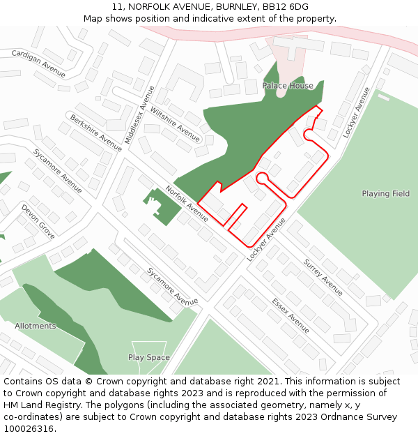 11, NORFOLK AVENUE, BURNLEY, BB12 6DG: Location map and indicative extent of plot