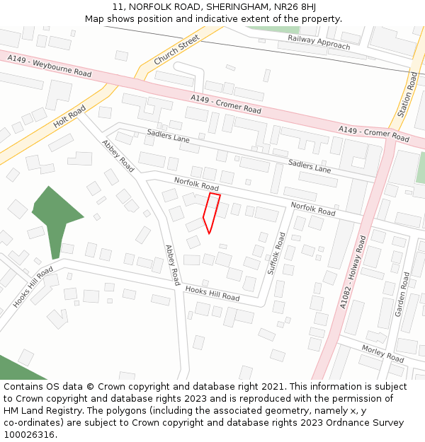 11, NORFOLK ROAD, SHERINGHAM, NR26 8HJ: Location map and indicative extent of plot