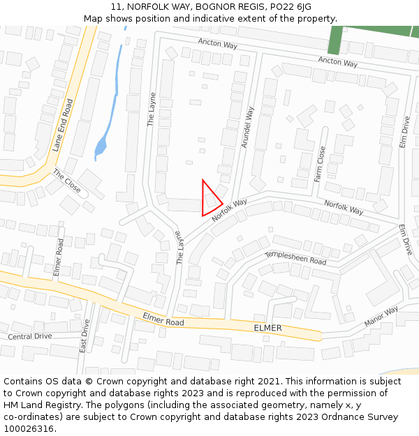 11, NORFOLK WAY, BOGNOR REGIS, PO22 6JG: Location map and indicative extent of plot