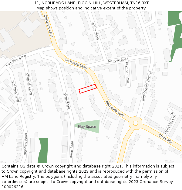 11, NORHEADS LANE, BIGGIN HILL, WESTERHAM, TN16 3XT: Location map and indicative extent of plot