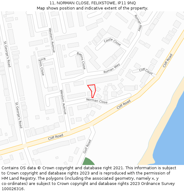 11, NORMAN CLOSE, FELIXSTOWE, IP11 9NQ: Location map and indicative extent of plot