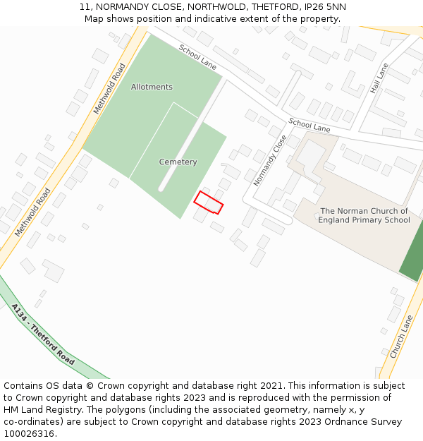 11, NORMANDY CLOSE, NORTHWOLD, THETFORD, IP26 5NN: Location map and indicative extent of plot