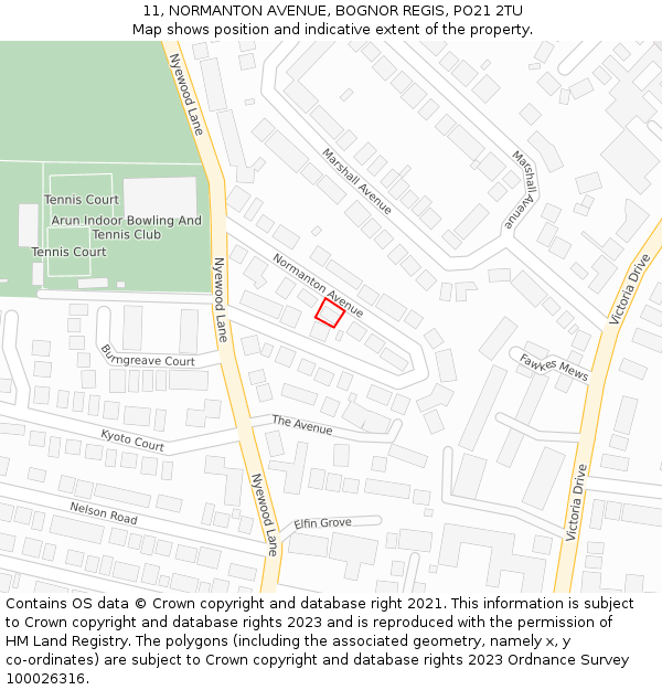 11, NORMANTON AVENUE, BOGNOR REGIS, PO21 2TU: Location map and indicative extent of plot