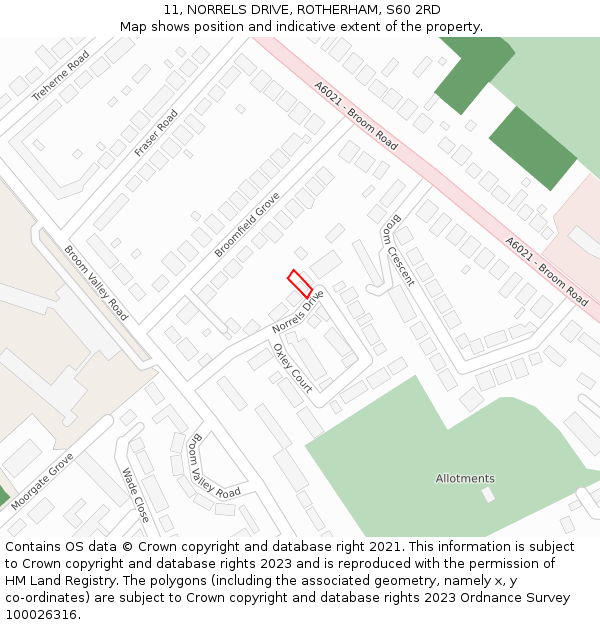 11, NORRELS DRIVE, ROTHERHAM, S60 2RD: Location map and indicative extent of plot