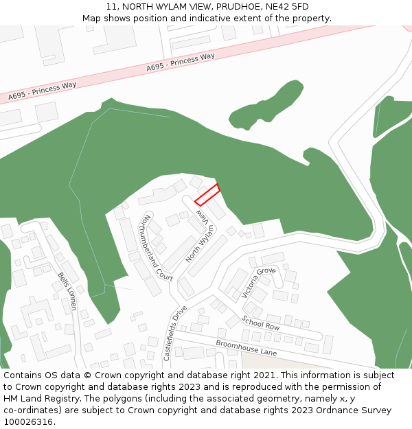 11, NORTH WYLAM VIEW, PRUDHOE, NE42 5FD: Location map and indicative extent of plot