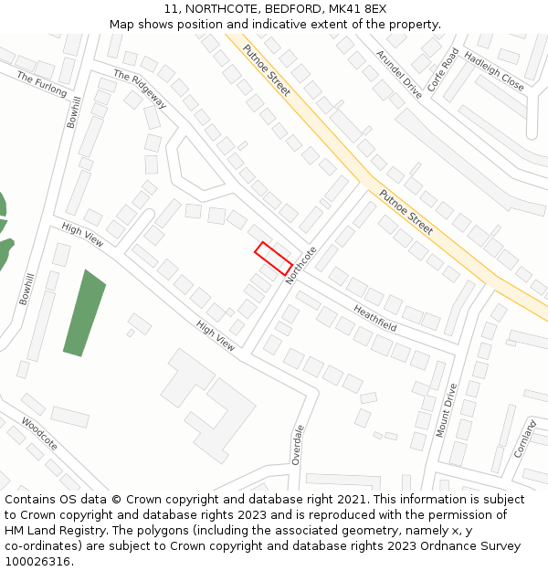 11, NORTHCOTE, BEDFORD, MK41 8EX: Location map and indicative extent of plot