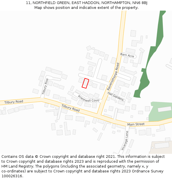 11, NORTHFIELD GREEN, EAST HADDON, NORTHAMPTON, NN6 8BJ: Location map and indicative extent of plot
