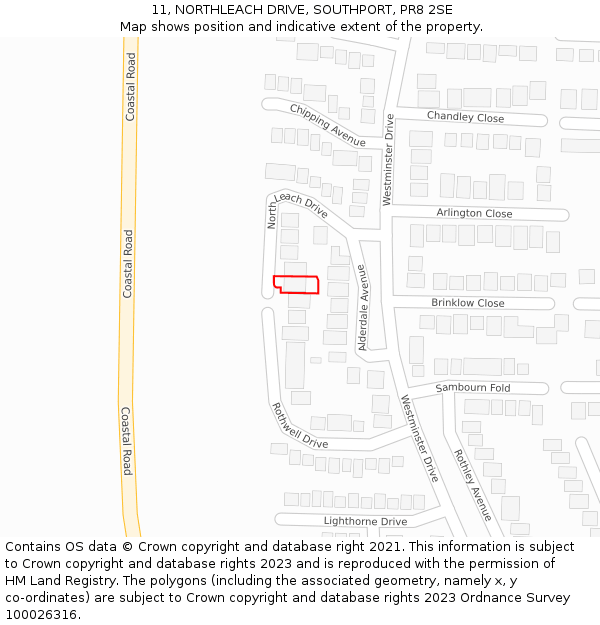 11, NORTHLEACH DRIVE, SOUTHPORT, PR8 2SE: Location map and indicative extent of plot