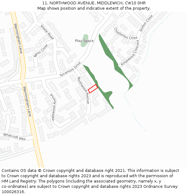 11, NORTHWOOD AVENUE, MIDDLEWICH, CW10 0HR: Location map and indicative extent of plot