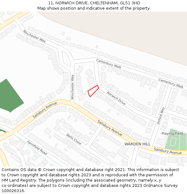 11, NORWICH DRIVE, CHELTENHAM, GL51 3HD: Location map and indicative extent of plot
