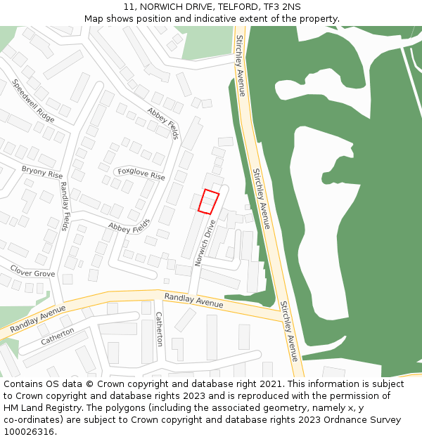 11, NORWICH DRIVE, TELFORD, TF3 2NS: Location map and indicative extent of plot