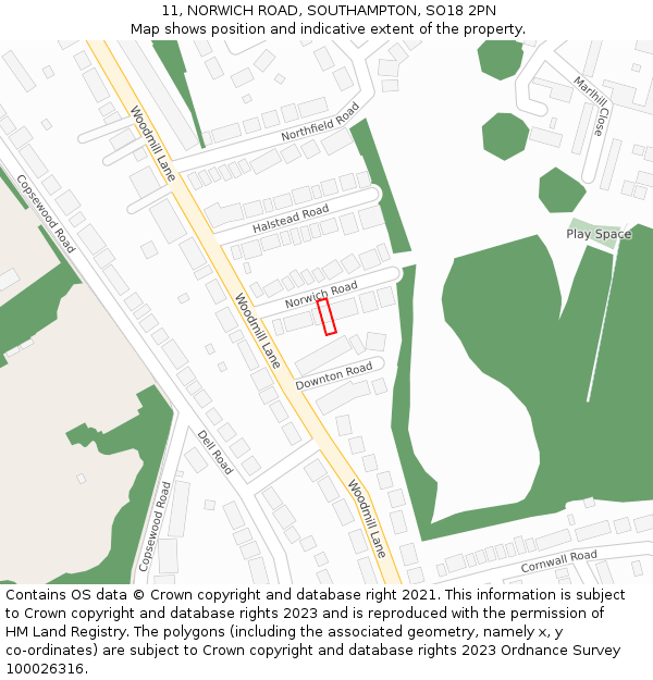 11, NORWICH ROAD, SOUTHAMPTON, SO18 2PN: Location map and indicative extent of plot