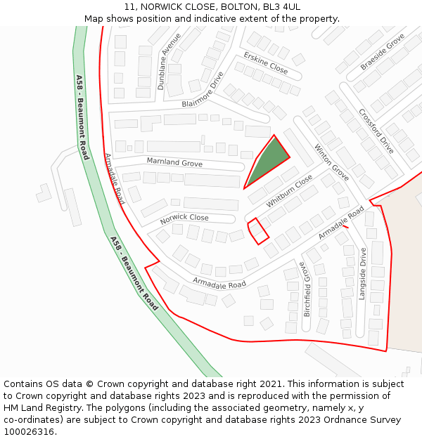 11, NORWICK CLOSE, BOLTON, BL3 4UL: Location map and indicative extent of plot