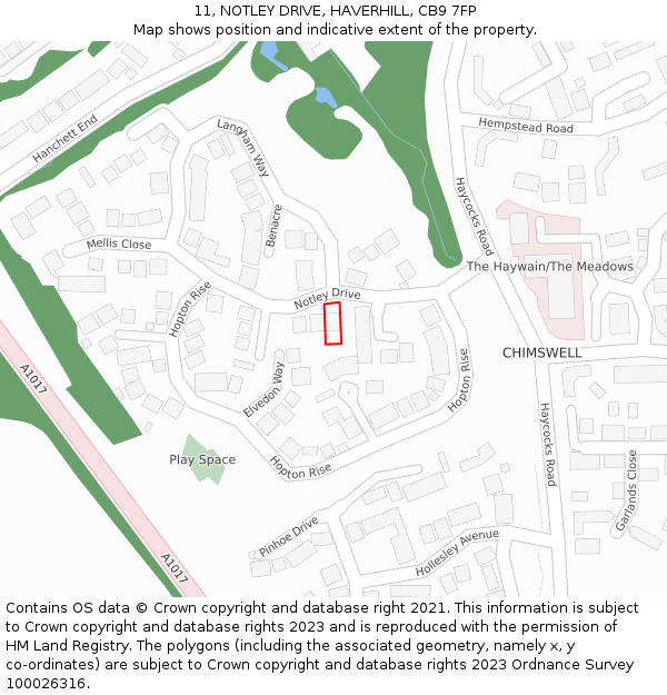 11, NOTLEY DRIVE, HAVERHILL, CB9 7FP: Location map and indicative extent of plot