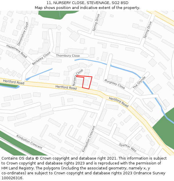 11, NURSERY CLOSE, STEVENAGE, SG2 8SD: Location map and indicative extent of plot