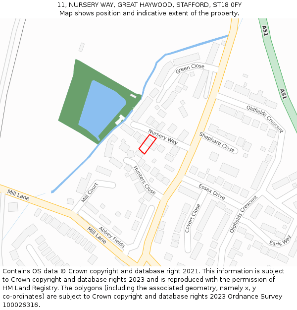 11, NURSERY WAY, GREAT HAYWOOD, STAFFORD, ST18 0FY: Location map and indicative extent of plot