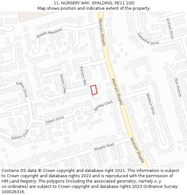 11, NURSERY WAY, SPALDING, PE11 1GD: Location map and indicative extent of plot