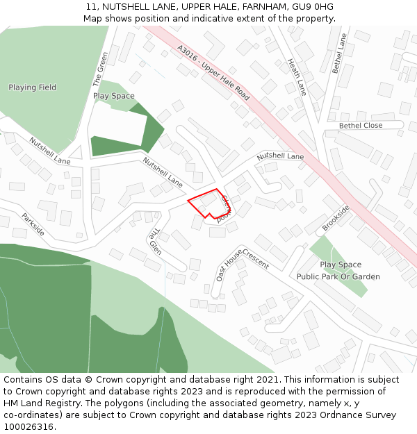 11, NUTSHELL LANE, UPPER HALE, FARNHAM, GU9 0HG: Location map and indicative extent of plot