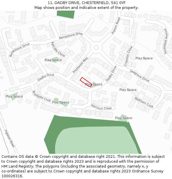 11, OADBY DRIVE, CHESTERFIELD, S41 0YF: Location map and indicative extent of plot