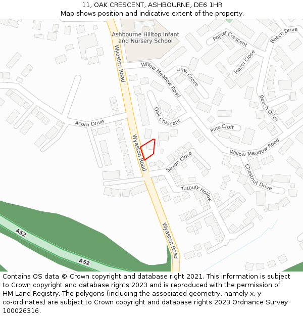 11, OAK CRESCENT, ASHBOURNE, DE6 1HR: Location map and indicative extent of plot