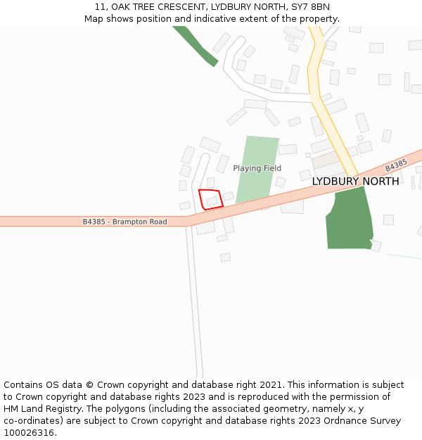 11, OAK TREE CRESCENT, LYDBURY NORTH, SY7 8BN: Location map and indicative extent of plot