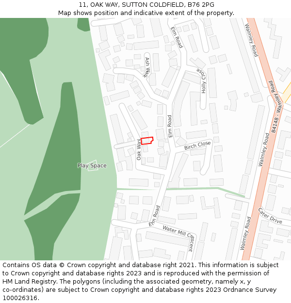 11, OAK WAY, SUTTON COLDFIELD, B76 2PG: Location map and indicative extent of plot