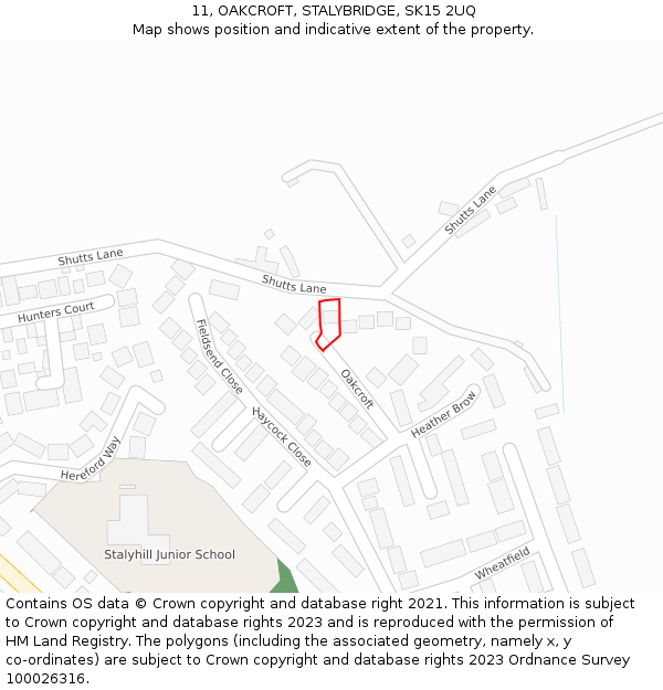 11, OAKCROFT, STALYBRIDGE, SK15 2UQ: Location map and indicative extent of plot